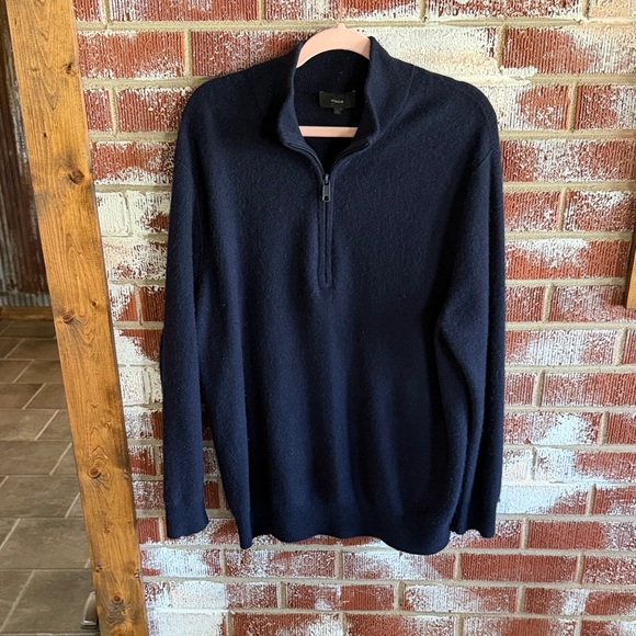 Vince Men's Navy Zip-Up Plush Cashmere Sweater Sz L Old Money Quiet Luxury - Picture 2 of 6